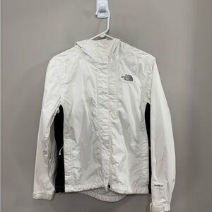 Women's The North Face White Rain Coat. HyVent zip and Velcro closure. Size S
